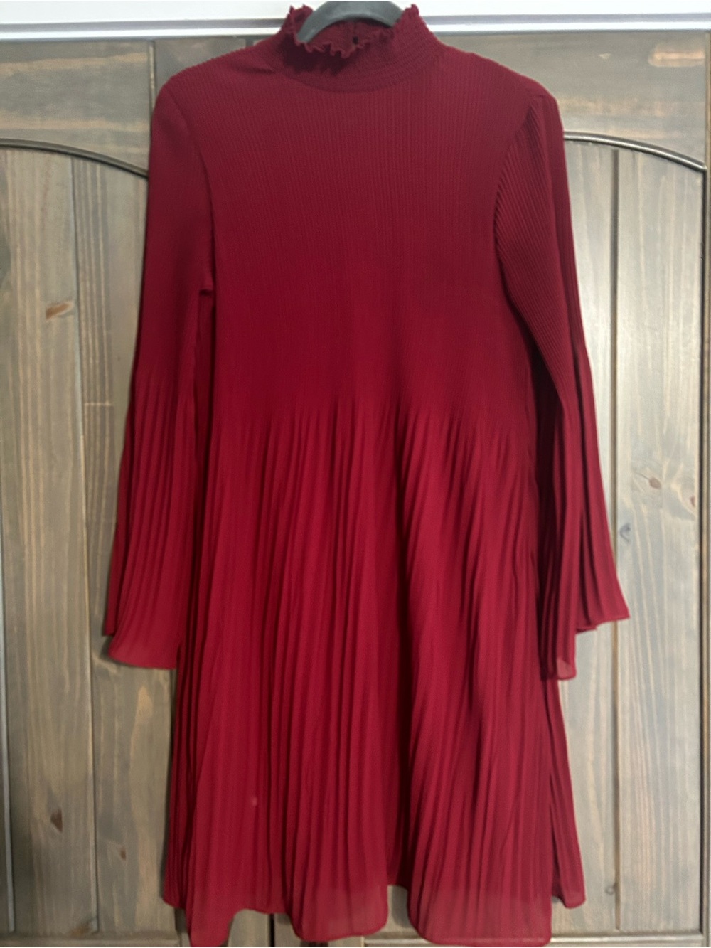 Grey & Gray Wine Ribbed Pleated Mock-Neck Midi Dress